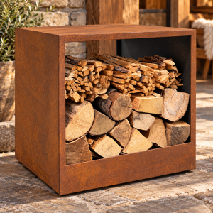Portalegna da esterno in acciaio CORTEN – misure cm. 45 x 45 h 45