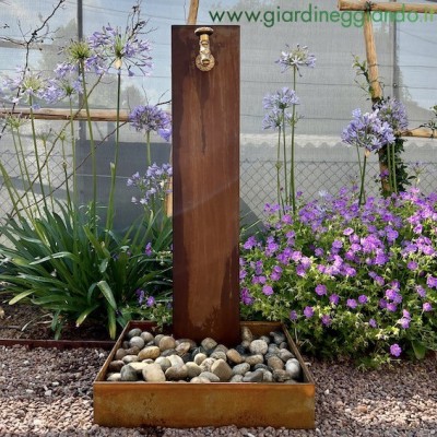 Colonna rubinetto rettangolare in acciaio CORTEN per giardino mis. cm. 10x20 h100