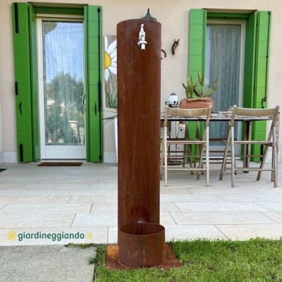 Colonna rubinetto semicircolare con catino in acciaio CORTEN per giardino mis. cm. 10X20 H100