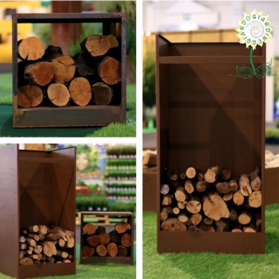 Portalegna da esterno in acciaio CORTEN – misure cm. 45×45 h 100
